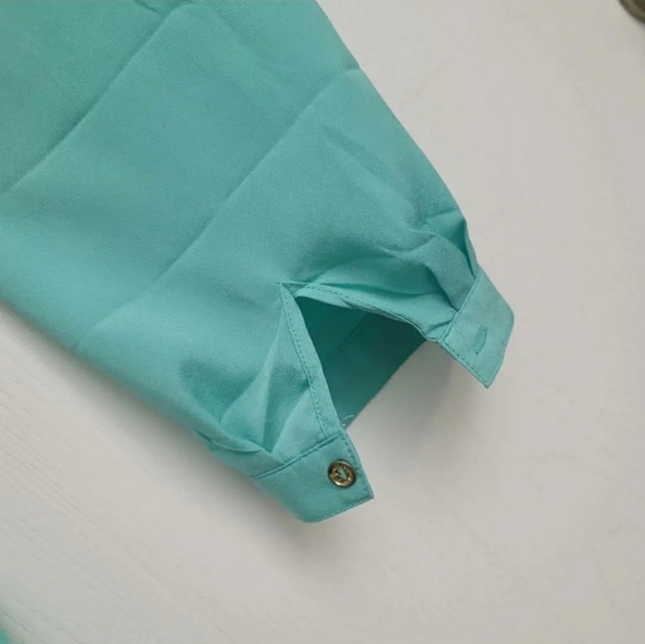 Calvin Klein Womens Popover Top Green Long Sleeve Band Collar Pockets High Low M - Picture 3 of 8